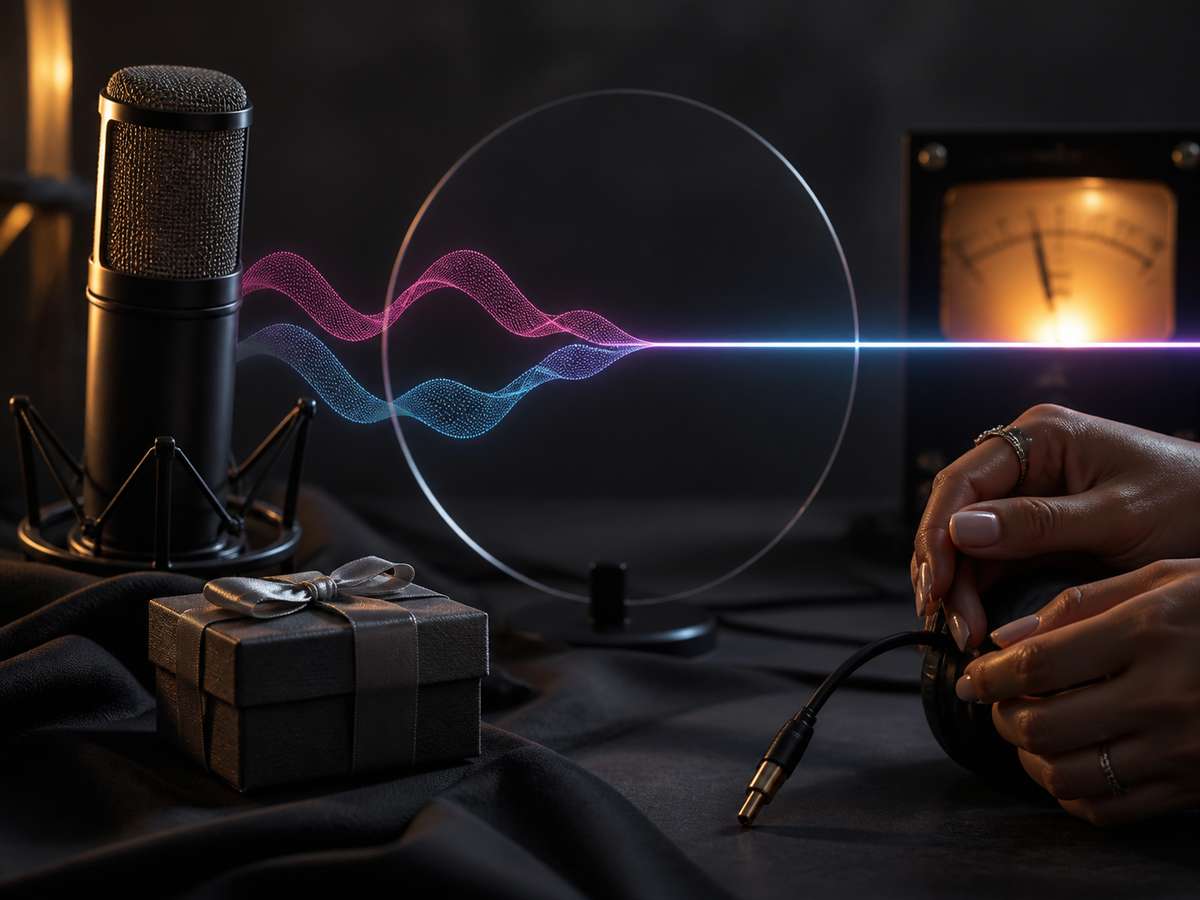 Studio microphone and waveform artwork representing an original sister song gift