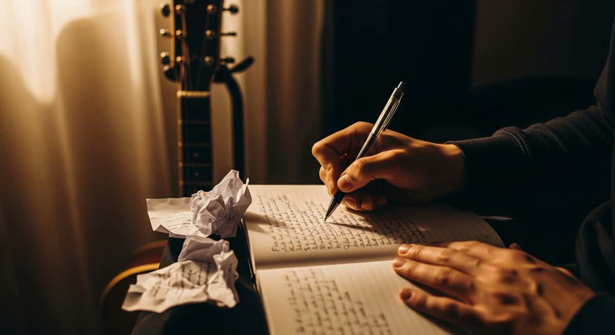 Een songtekst schrijven in een notitieboek