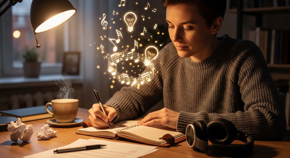 Iemand die brainstormt over ideeën voor een nummer