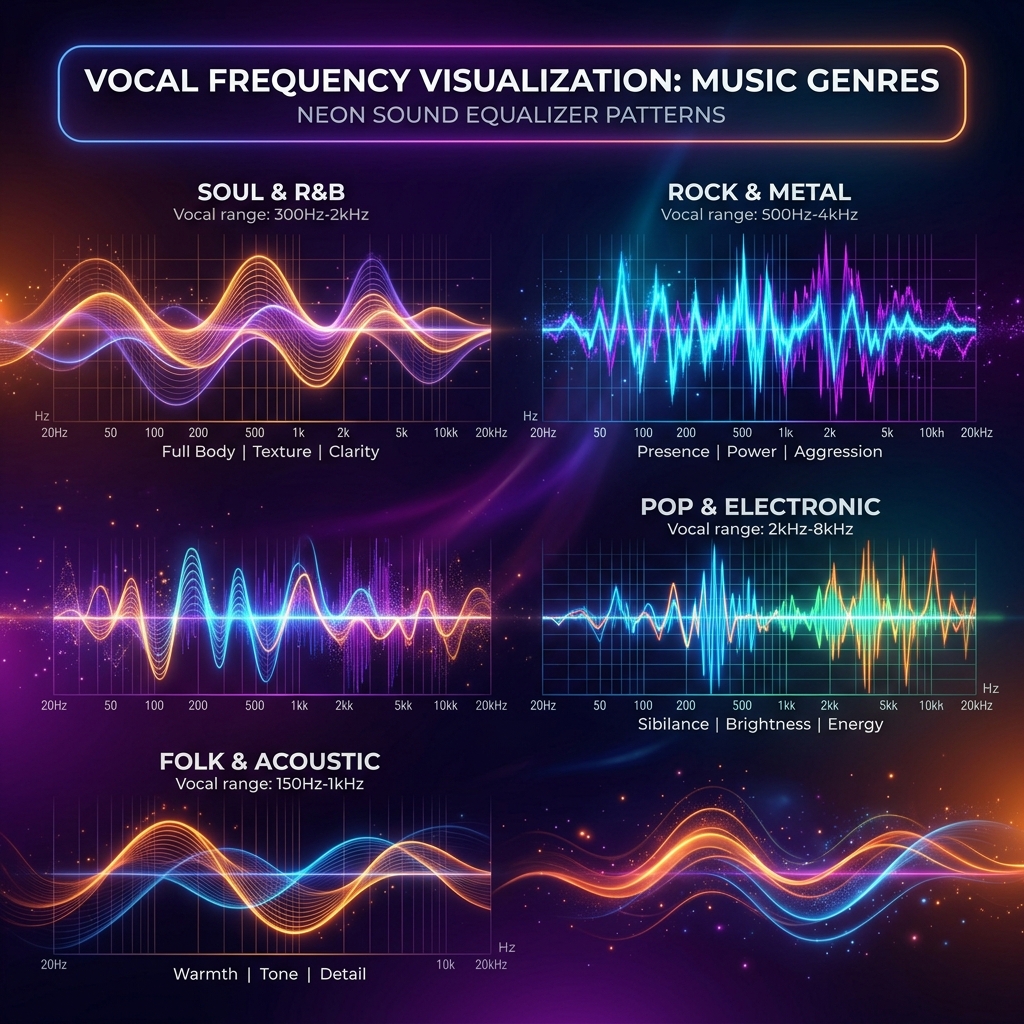 Colorful sound equalizer showing different vocal frequency patterns