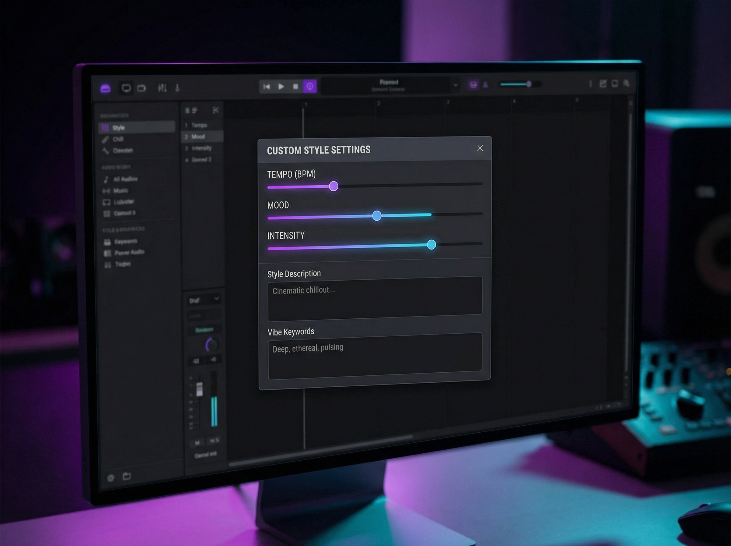 Custom style settings panel with sliders and text inputs