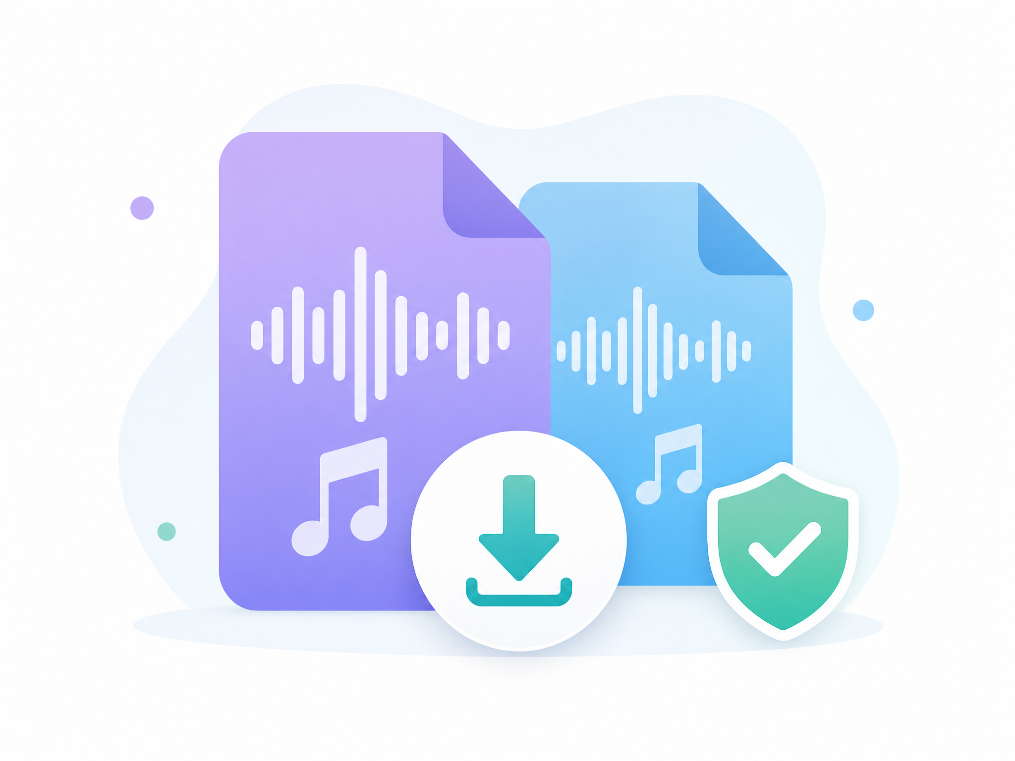 Audio file export panel showing MP3 and WAV download options
