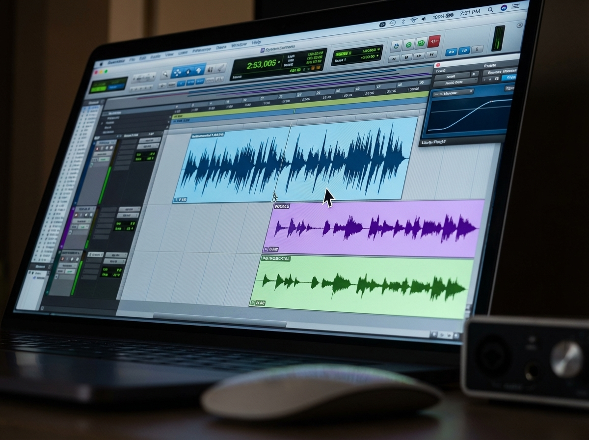 Digital audio waveform being separated into distinct vocal and instrumental tracks