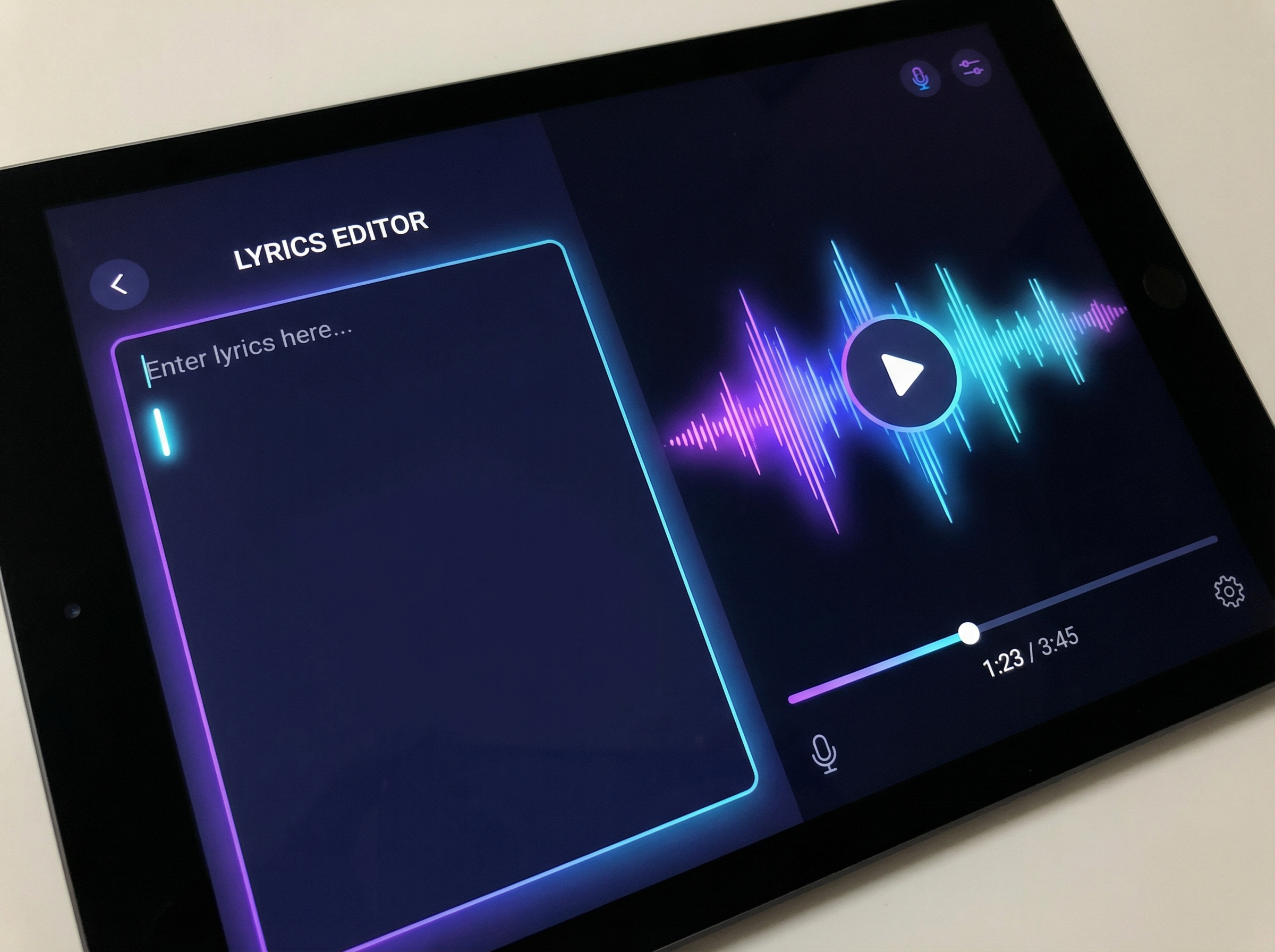 Lyrics input interface with generated audio waveform preview