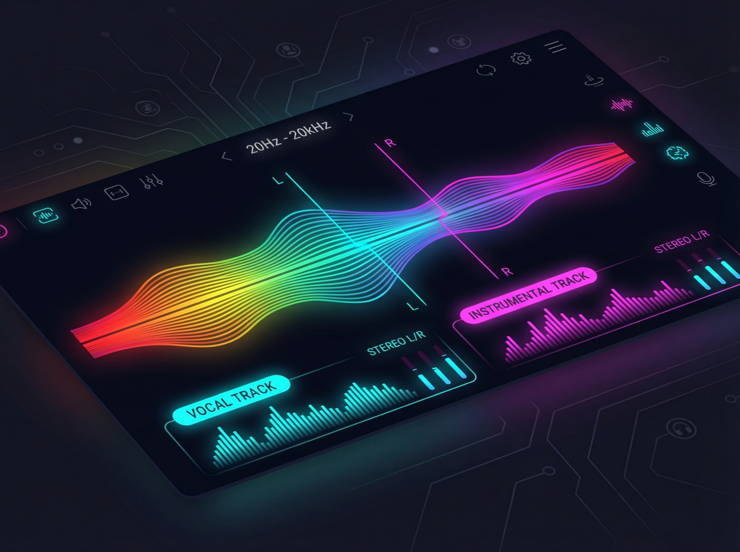 Audio spectrum analyzer showing separated frequency bands
