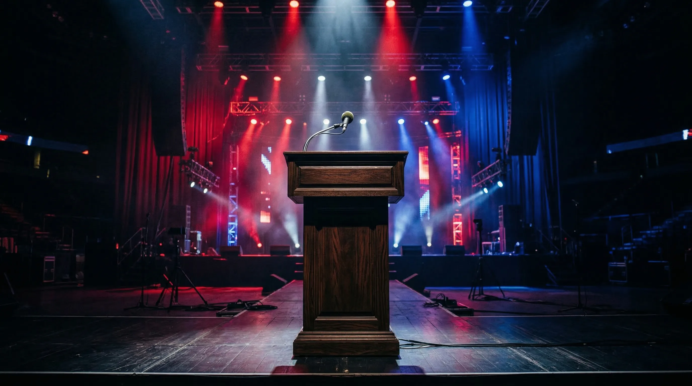 Illustration of AI voice cover technology generating a presidential-style vocal performance