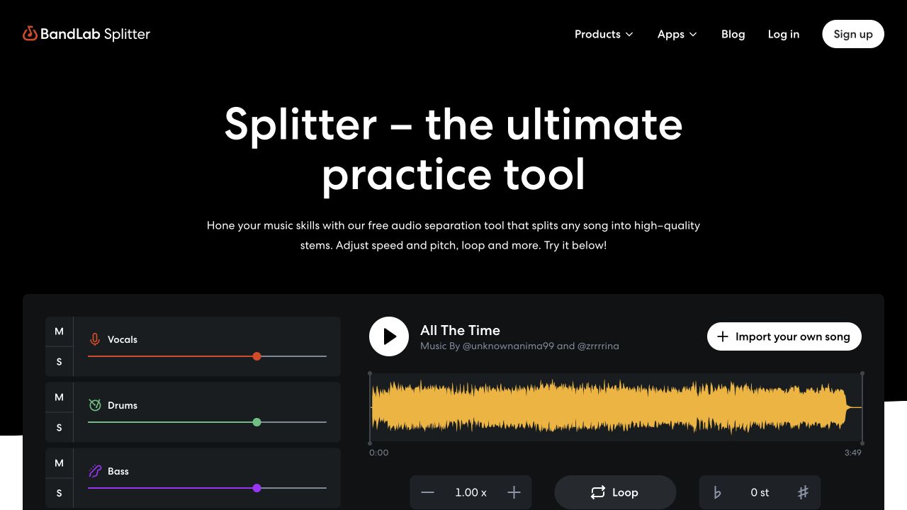 Official BandLab Splitter multitrack controls