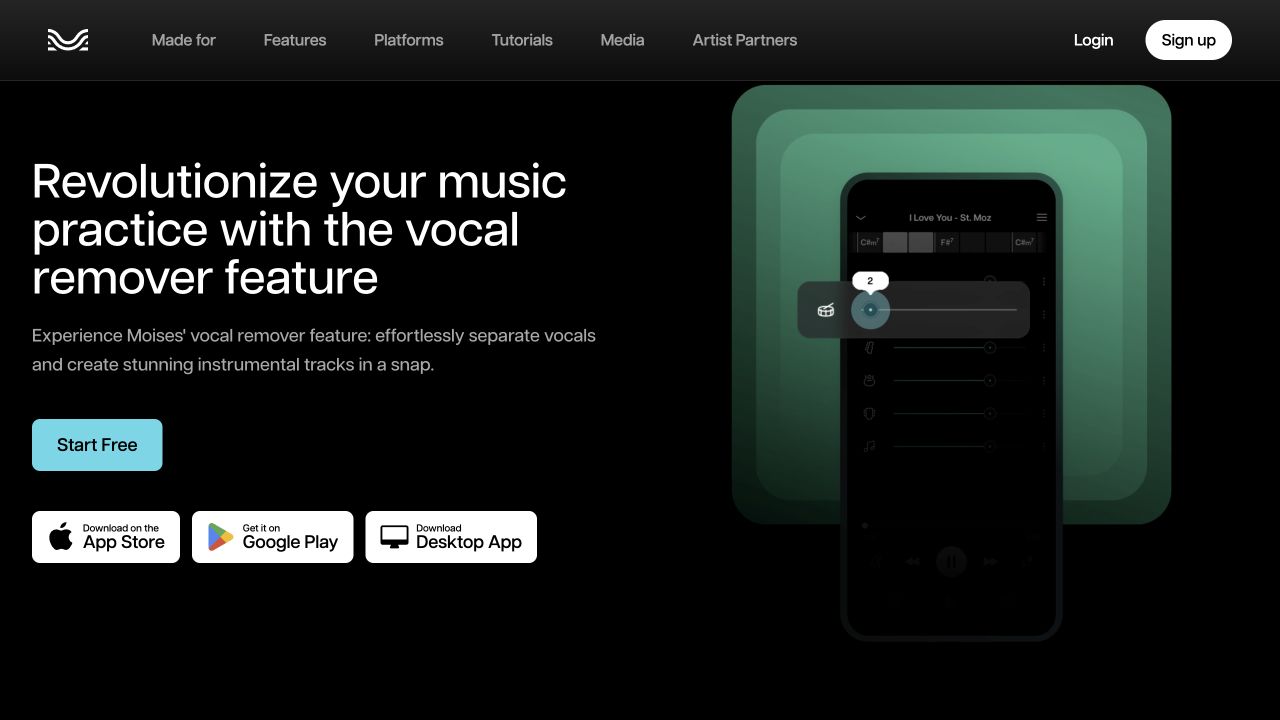 Official Moises vocal remover practice page