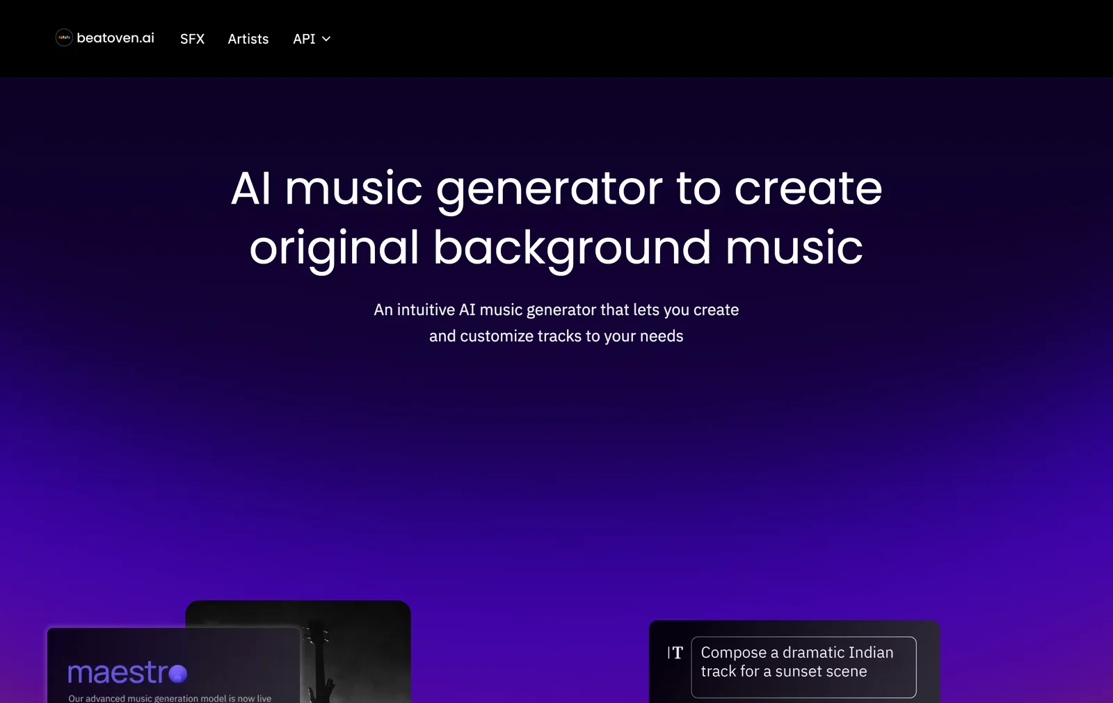 Beatoven AI music generator homepage screenshot