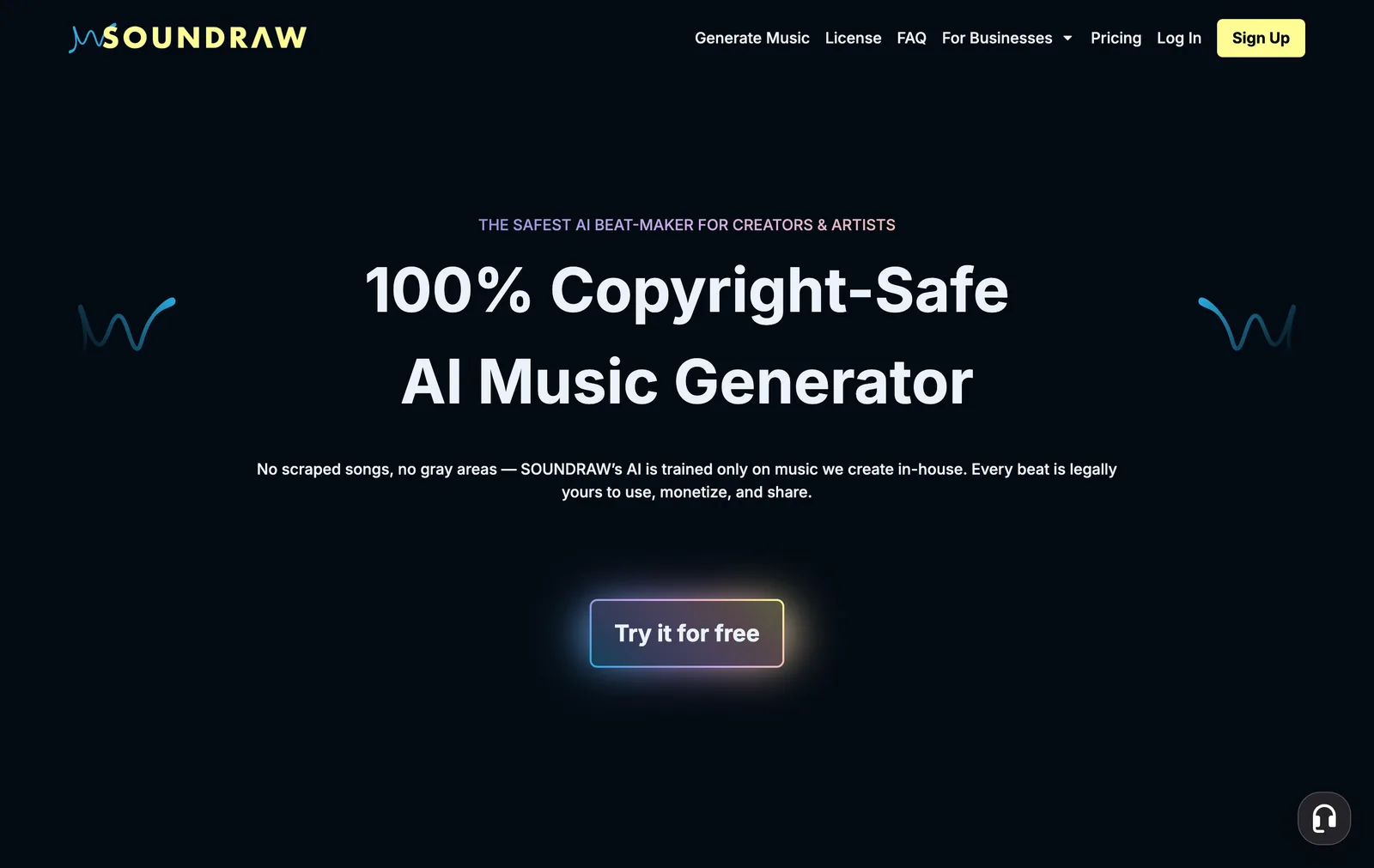 Soundraw AI music generator homepage screenshot