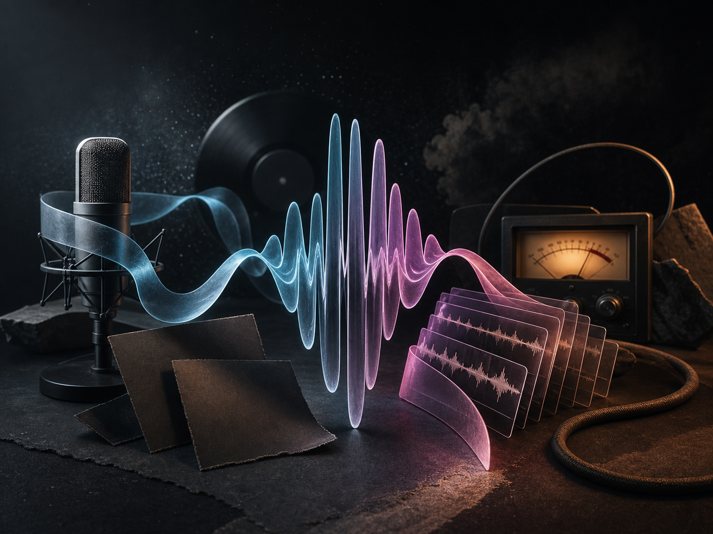 Poster-style waveform comparing vocal songs and background loops