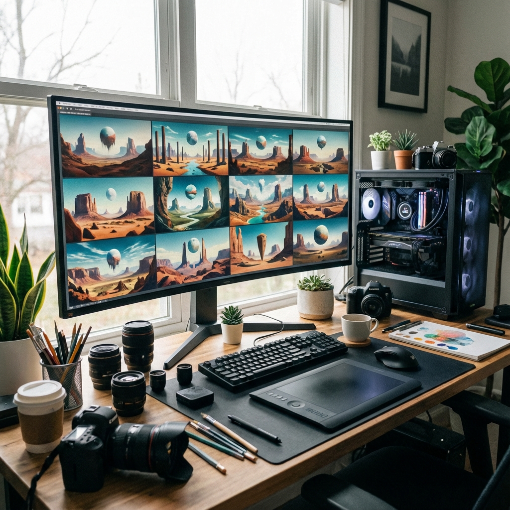 Computer workspace showing image variations and MemoTune iterations