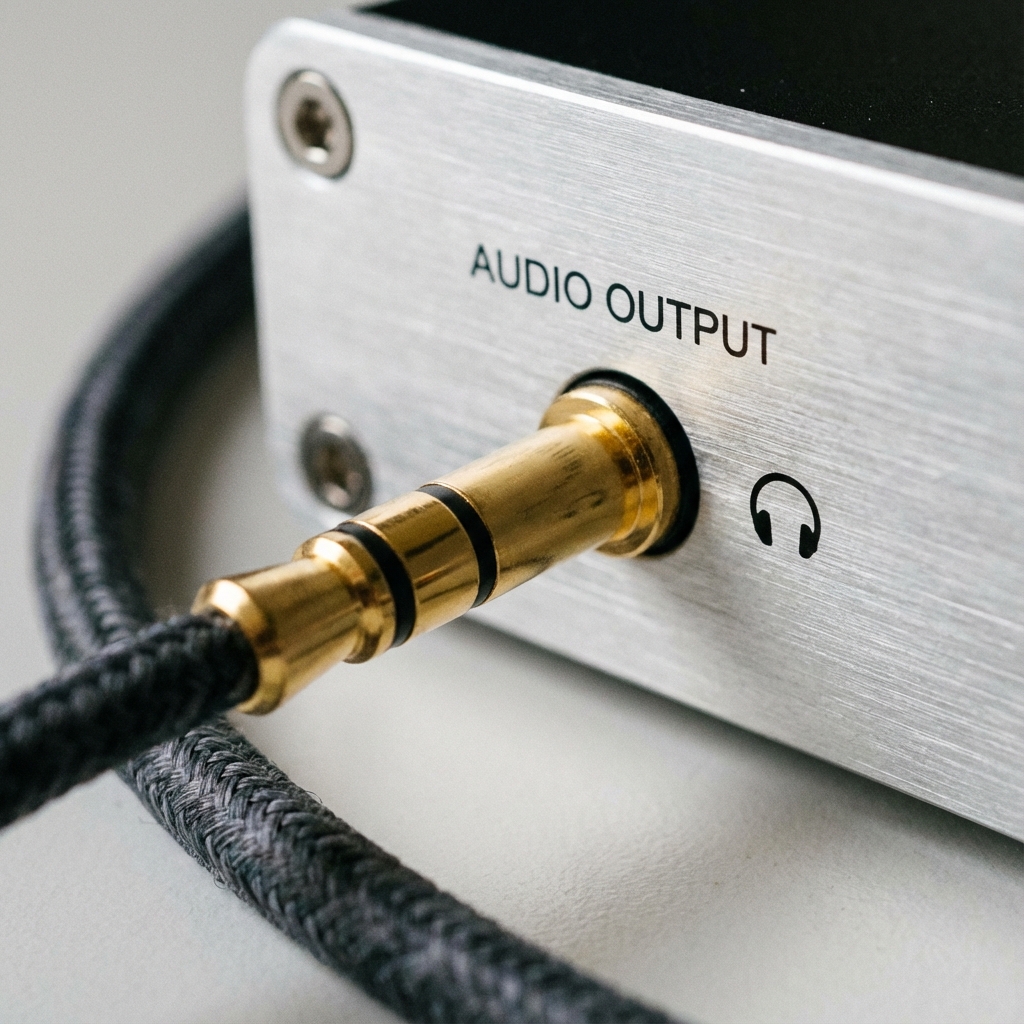 Audio output jack close-up for MemoTune downloads