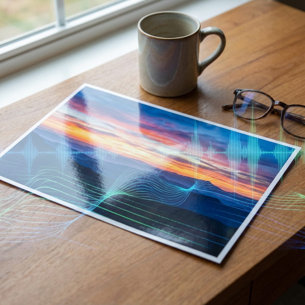 Landscape photo with digital sound waves generated by MemoTune