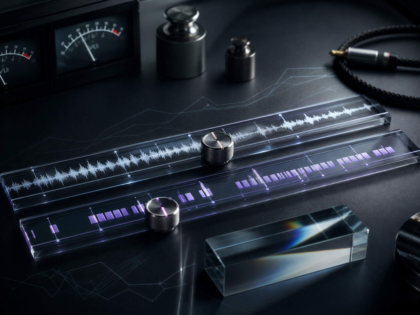 Two acrylic timing tracks comparing waveform timing and evenly spaced lyric bars