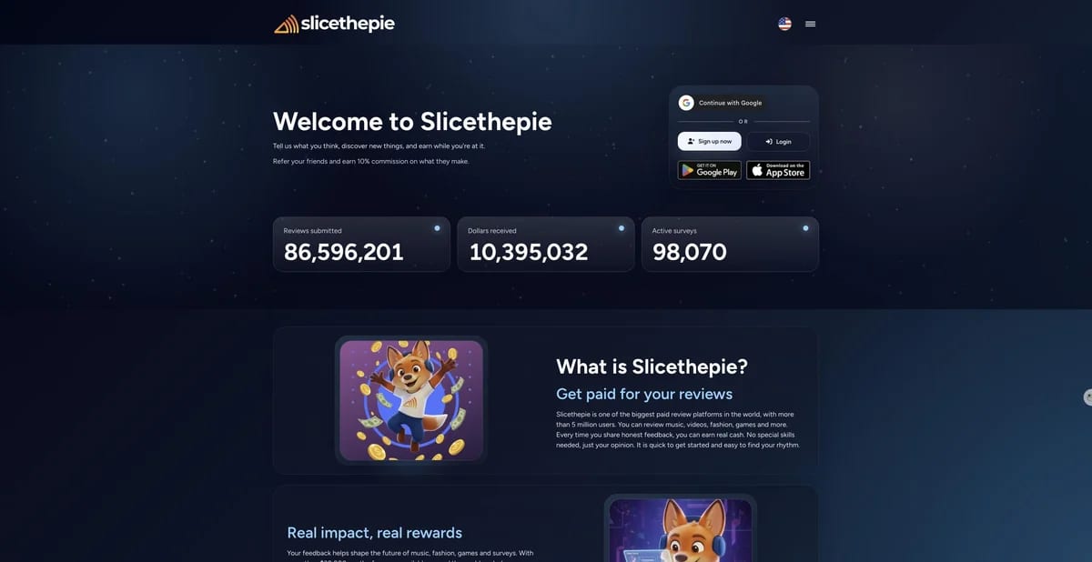 SliceThePie paid-review homepage
