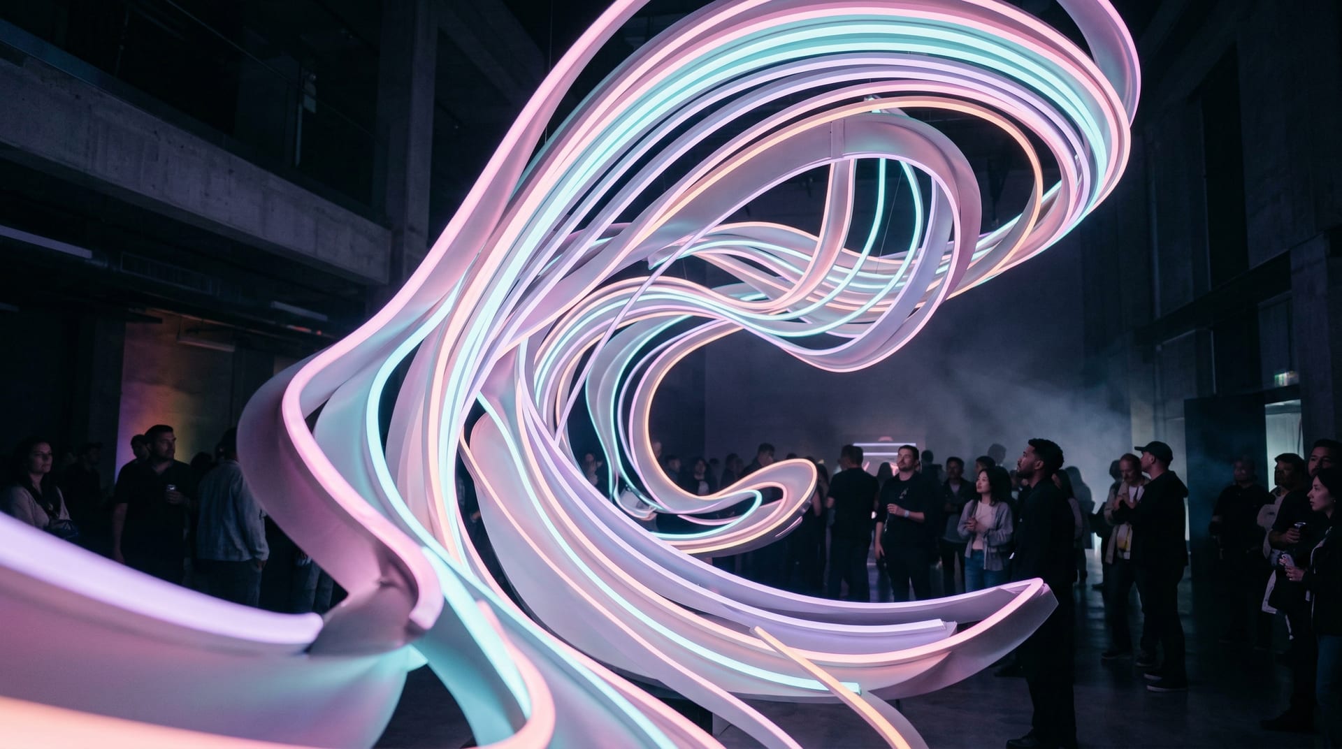Visualizzazione astratta colorata di onde sonore e accordi synth in toni neon pastello che rappresentano l'estetica future bass