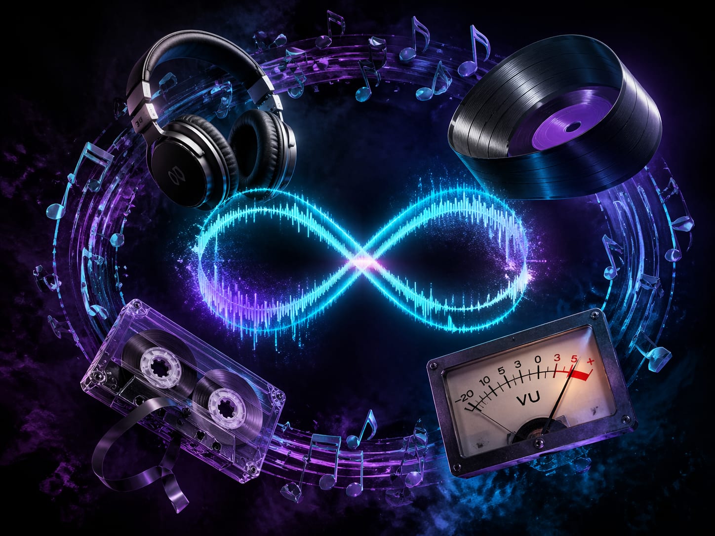 Visualización de forma de onda de audio que muestra puntos de loop continuos con un entorno de gaming superpuesto