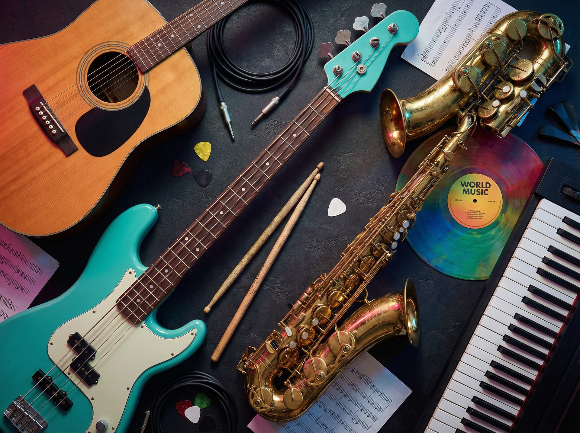 Wizualizacja różnych gatunków muzycznych i instrumentów