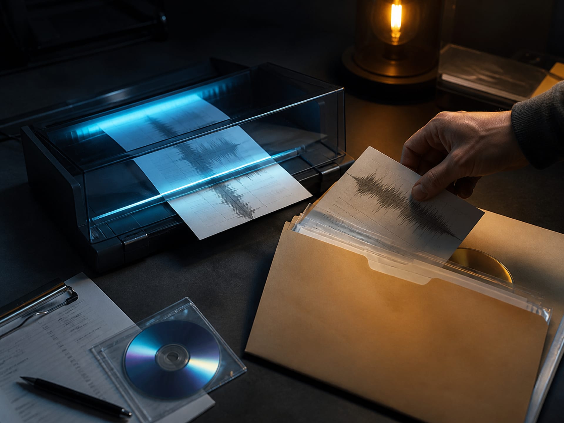 Content ID license evidence folder with waveform scan and dated records