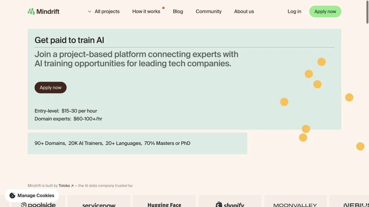 Mindrift AI training homepage