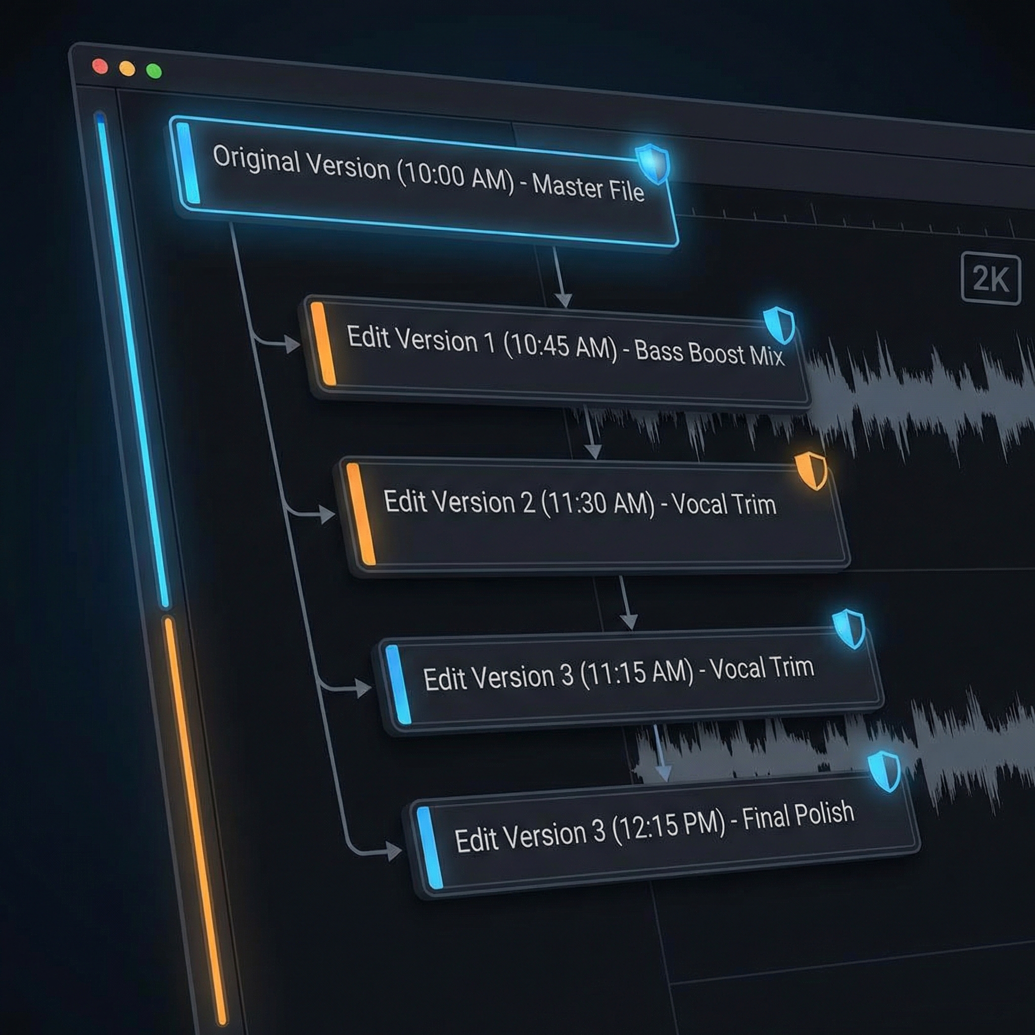 Version history panel showing original and edited versions
