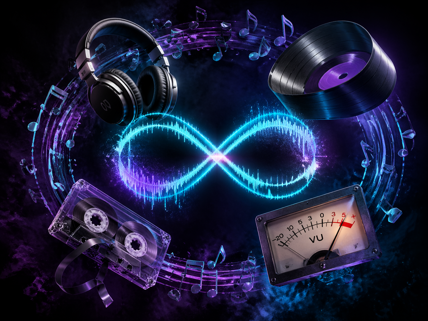 Audio waveform display showing seamless loop points with gaming environment overlay