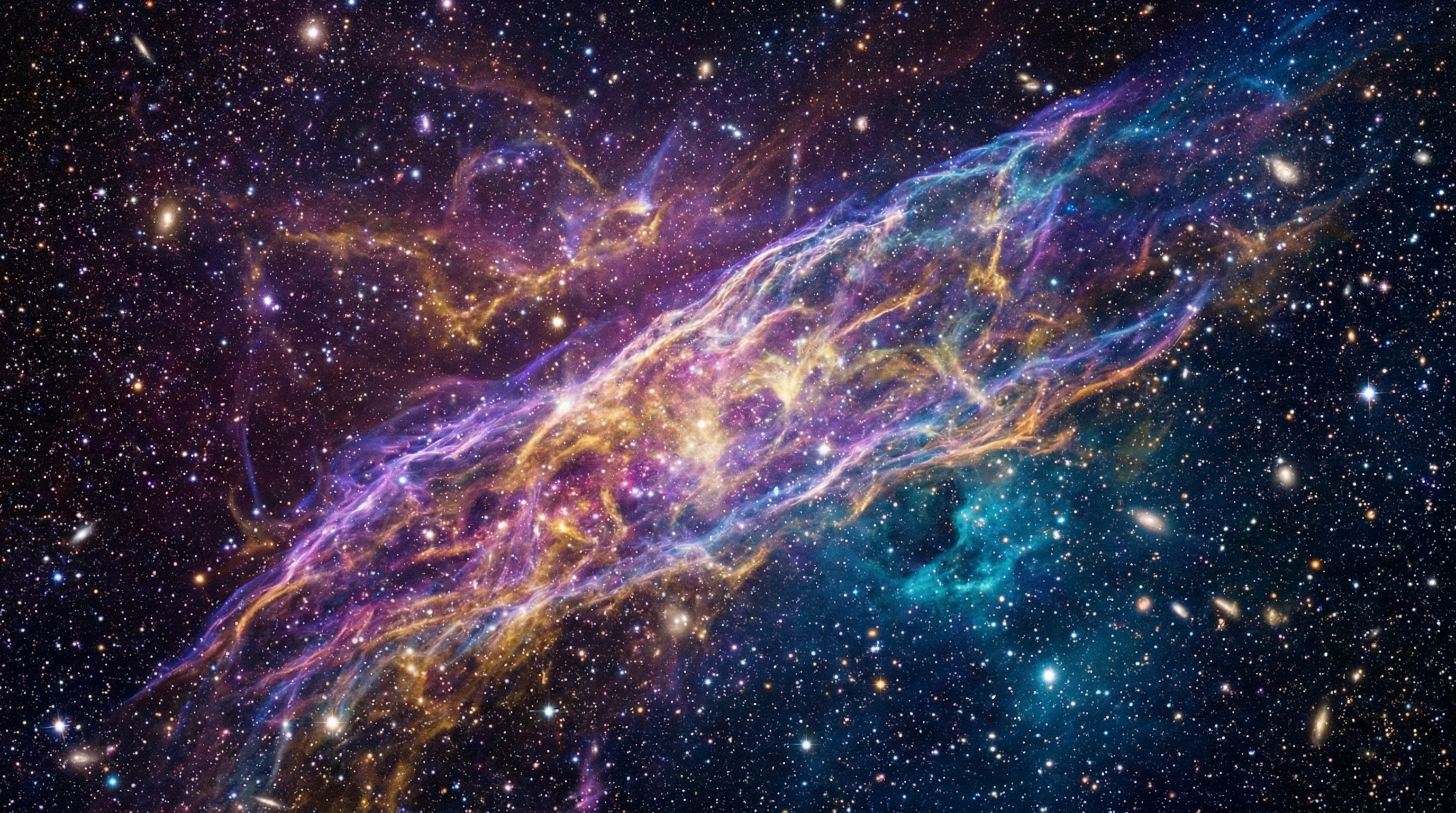 Vast nebula and star field stretching into infinite space with warm cosmic colors