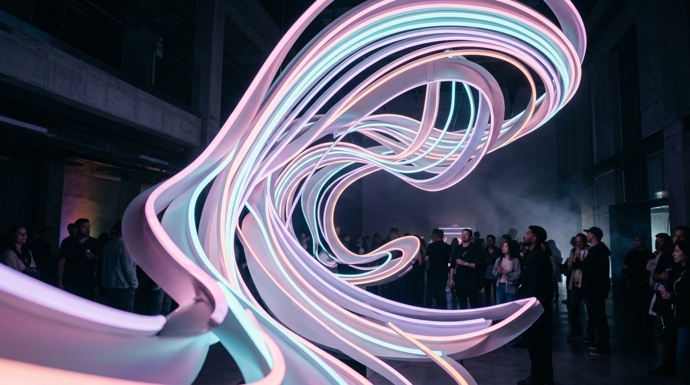 Colorful abstract visualization of sound waves and synth chords in pastel neon tones representing future bass aesthetics