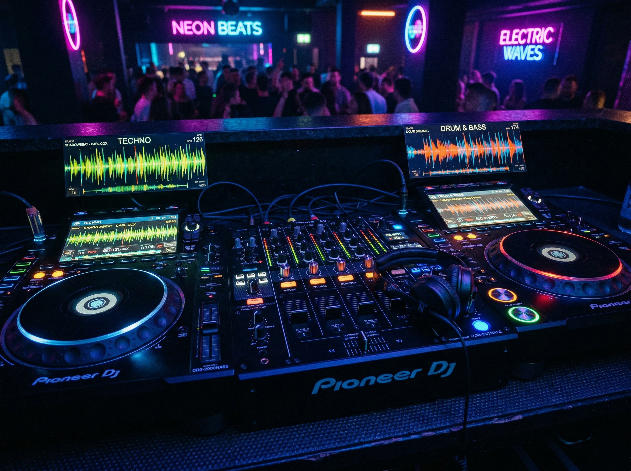 Grid of electronic music genre icons with colorful waveforms representing different EDM subgenres