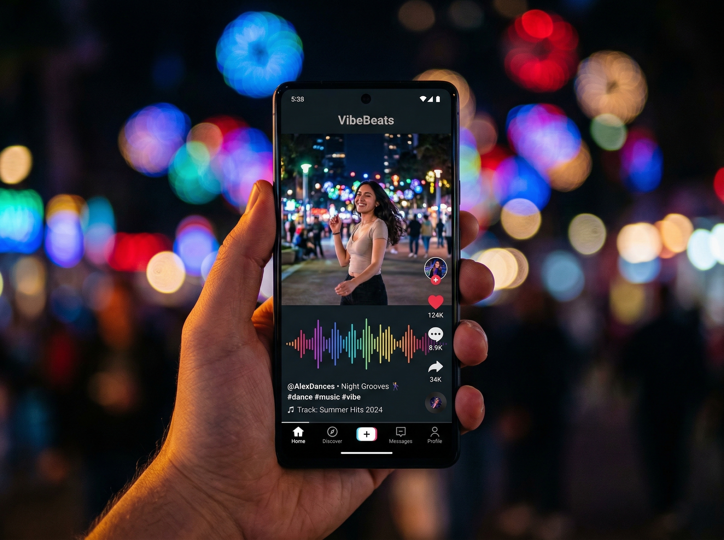 Smartphone screen showing a TikTok video edit with phonk music waveform and viral engagement metrics