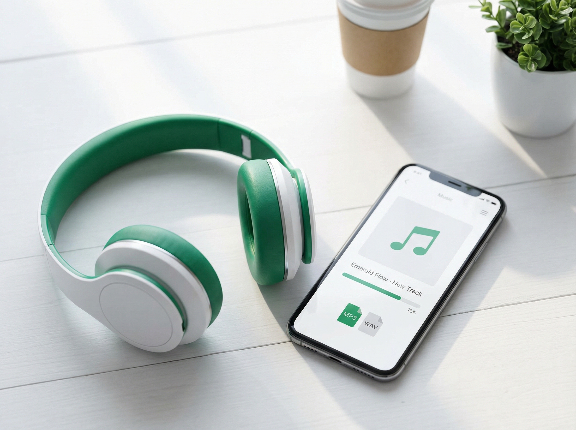 Headphones next to smartphone showing a multilingual rap lyrics interface