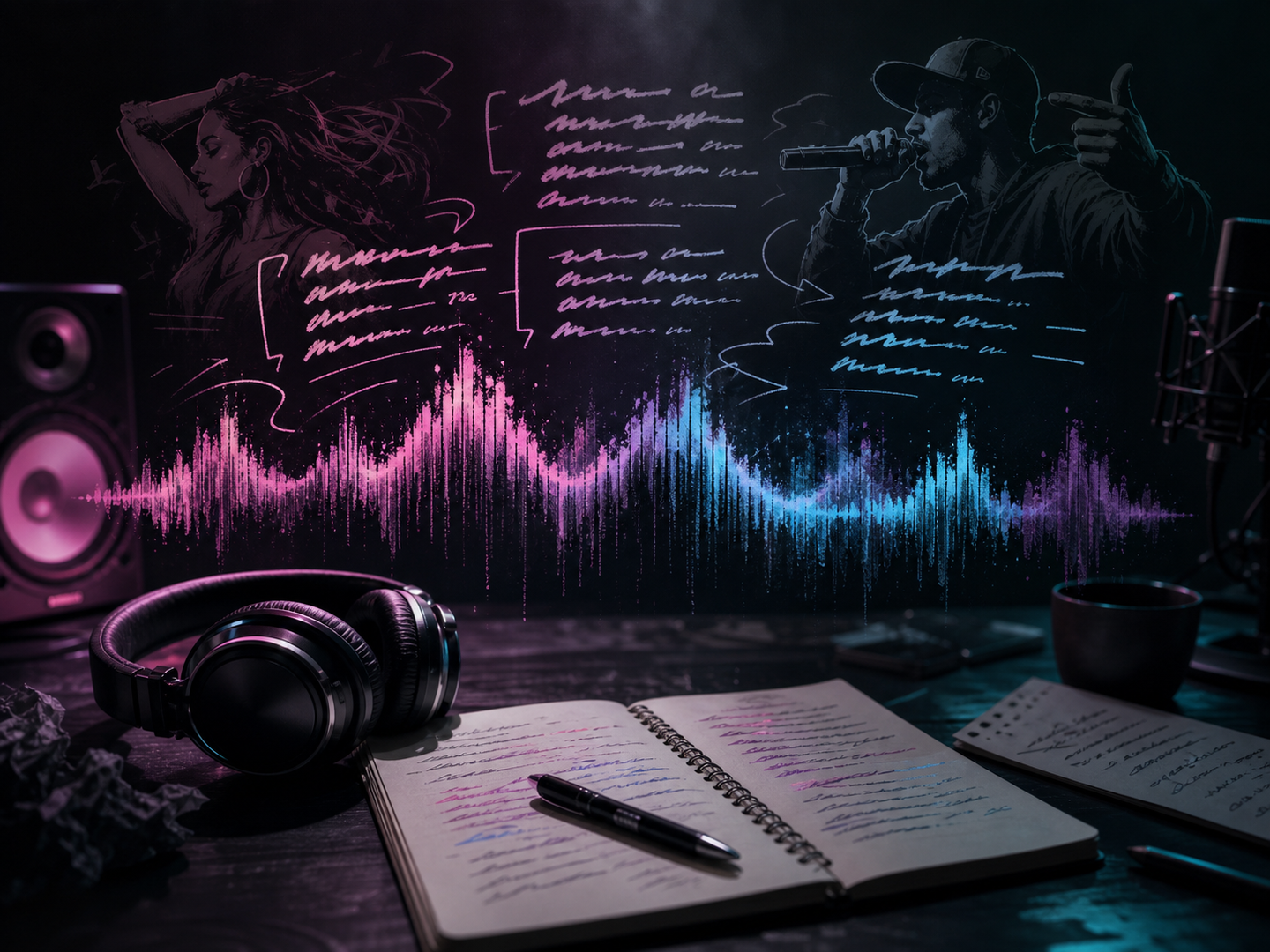AI-generated Spanish reggaeton lyrics on screen