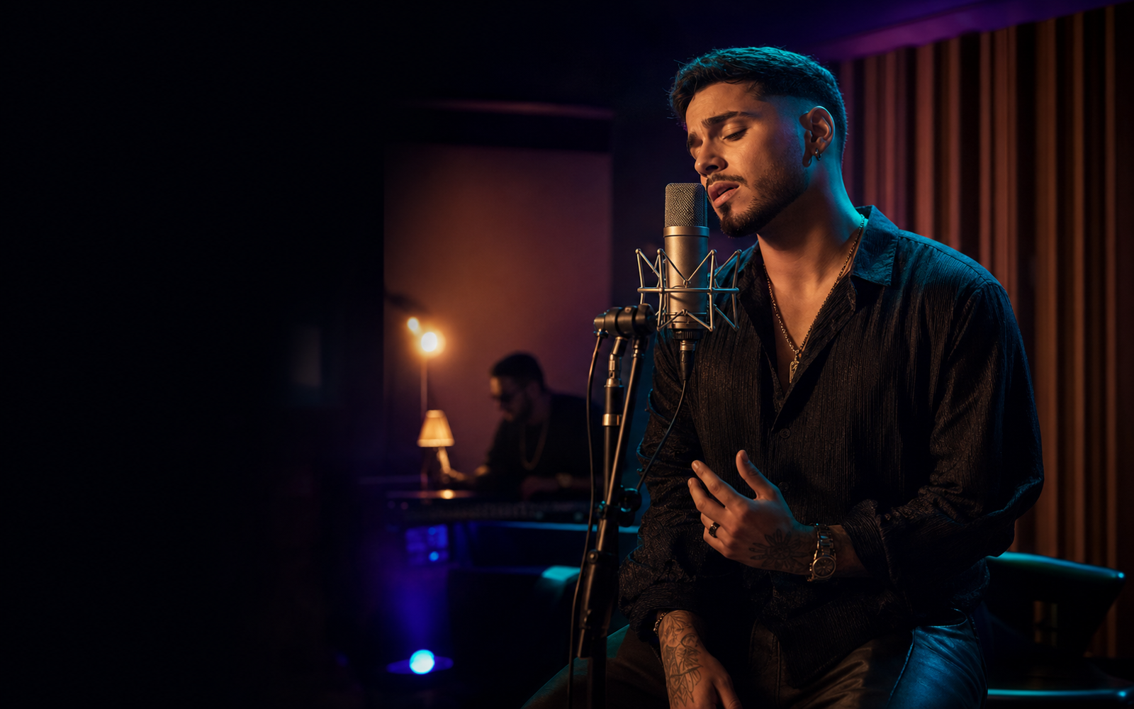 Romantic reggaeton singer performing a melodic ballad