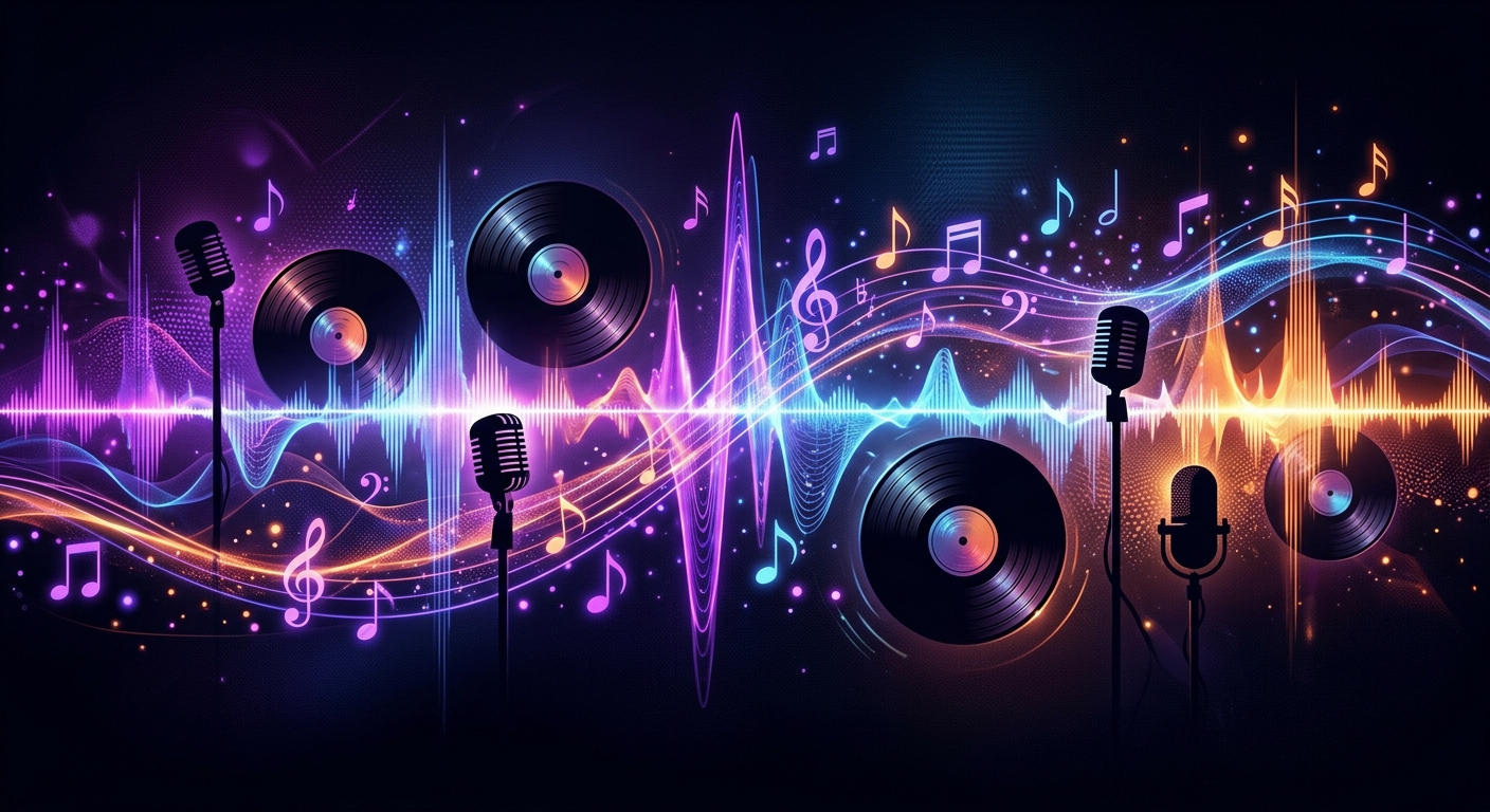 Audio waveforms and musical notes with tips visual