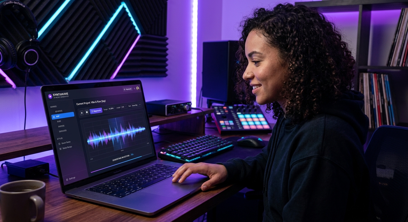 Person using AI music generation interface to create rap music