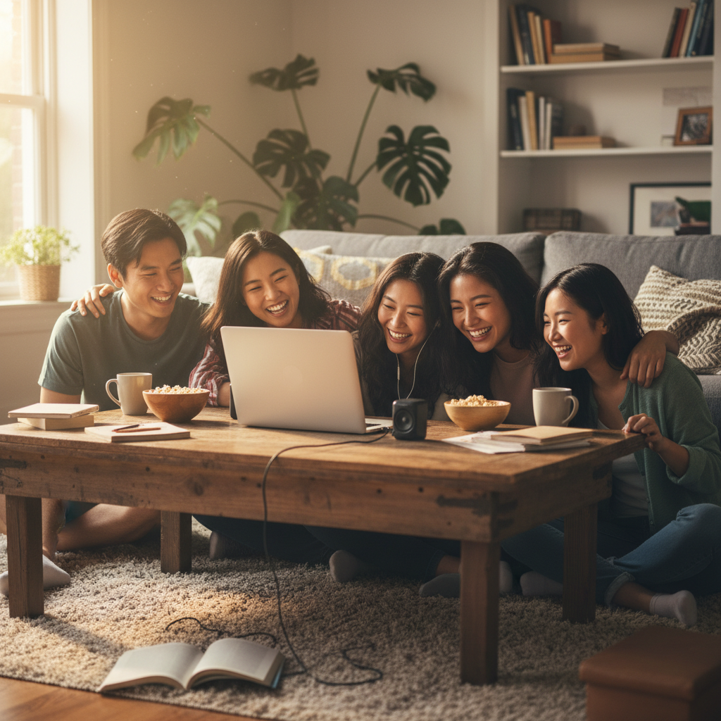 Amici che ascoltano musica generata dall'AI insieme