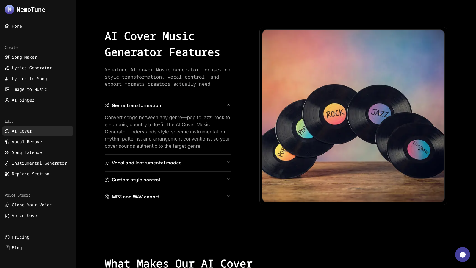 Strumento AI Cover di MemoTune
