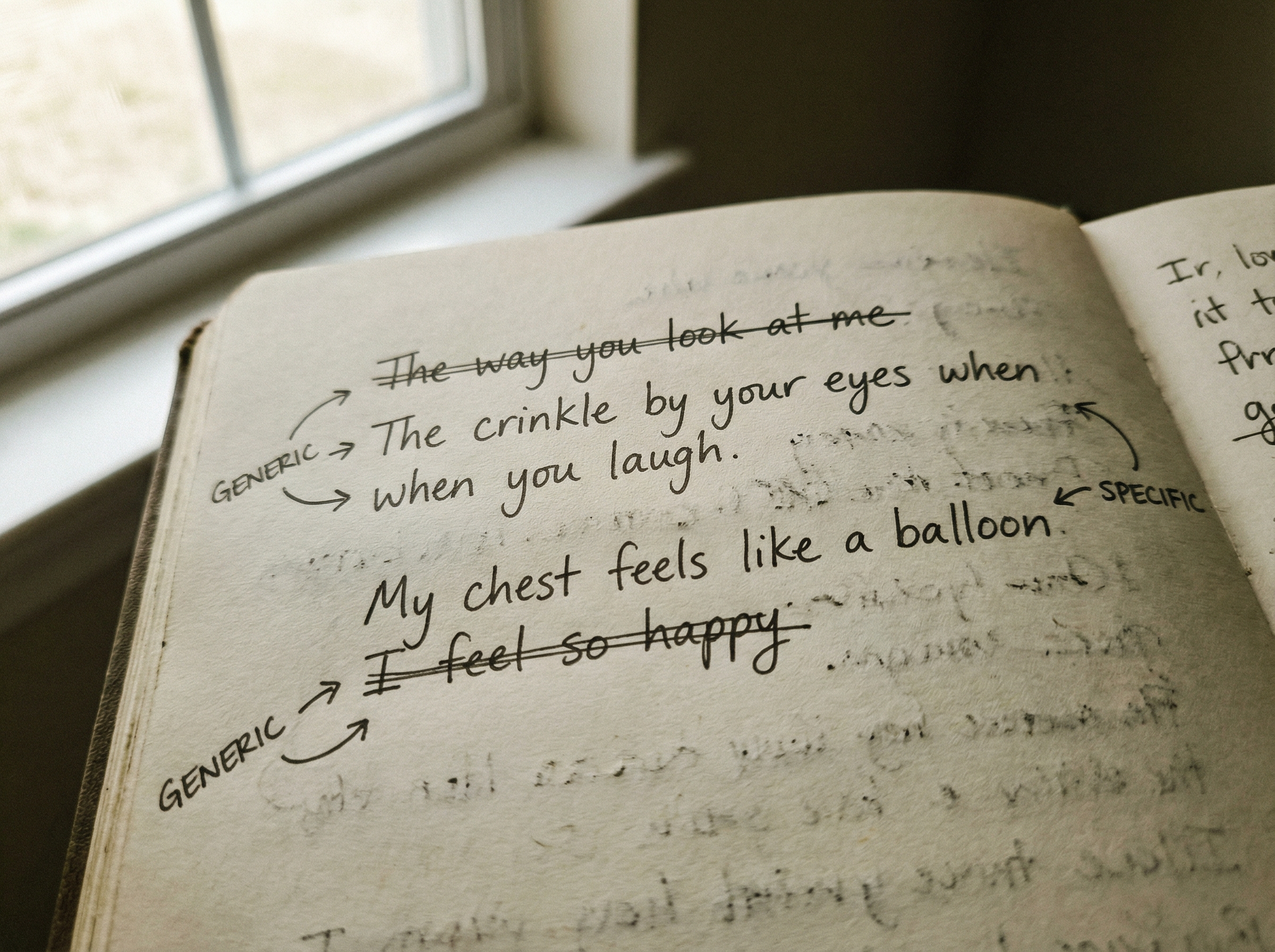 Comparison of generic vs specific lyrics on a notepad